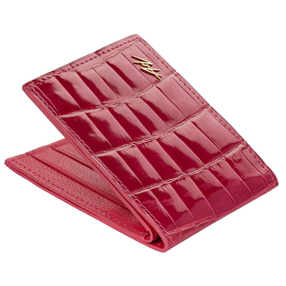 Handcrafted Luxury Wallet – Natural Alligator Leather - Lacquer Pink Color